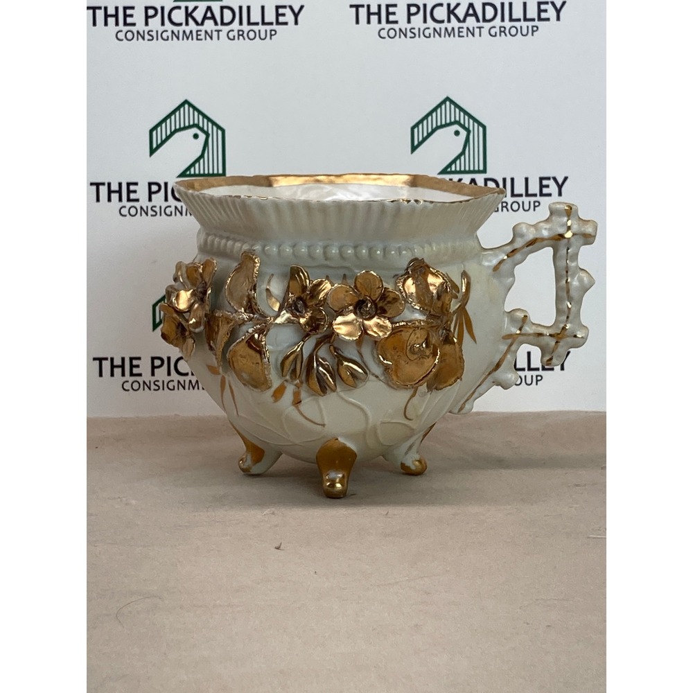 Antique Porcelain Gold‎ & White Footed Moustache Cup